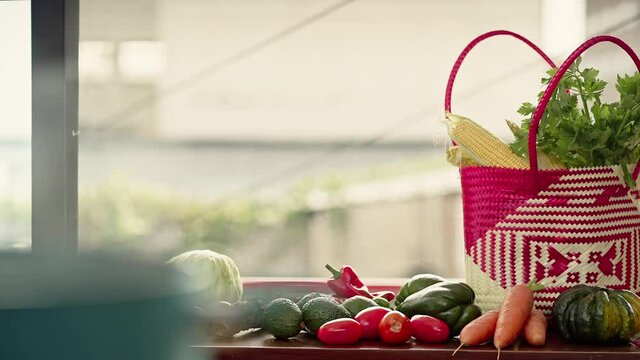 basket with fruits and vegetables