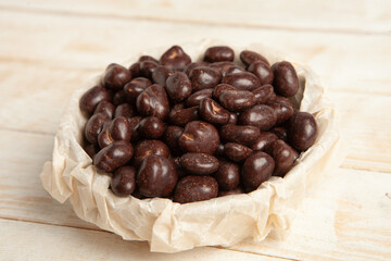 Festive Happy New Year's table full of chocolates. Assortment of delicious chocolate candies background