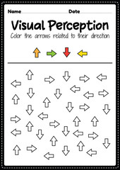 Visual perceptual skills activity of occupation therapy arrow recognition for preschool and kindergarten kids that helps develop eyes and brain activities.