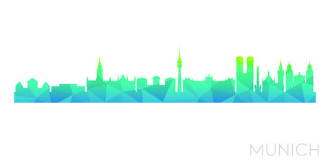 Naklejka premium Munich, Germany Low Poly Skyline Clip Art City Design. Geometric Polygon Graphic Horizon Icon. Vector Illustration Symbol.
