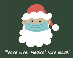 Santa Claus in a medical face mask and the inscription 