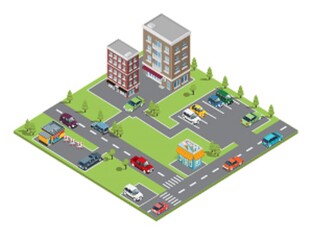 Obraz premium Isometric view of the city. Collection of houses 3D illustration 3d module block district part