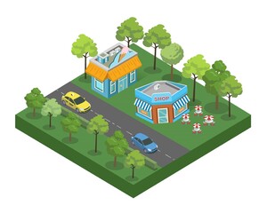 Isometric view of the city. Collection of houses 3D illustration 3d module block district part