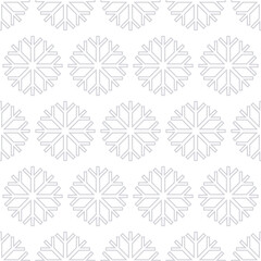 Grey outlined snowflakes vector seamless pattern background for winter design.
