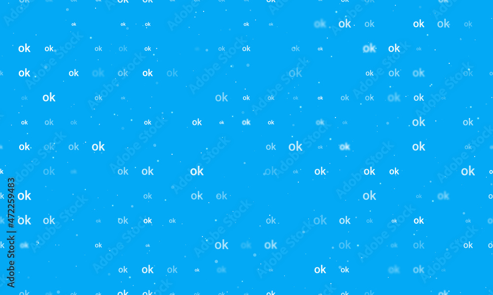 Poster seamless background pattern of evenly spaced white ok symbols of different sizes and opacity. vector