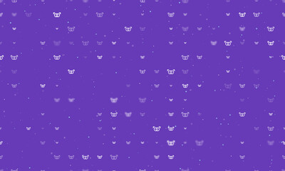 Seamless background pattern of evenly spaced white homosexual symbols of different sizes and opacity. Vector illustration on deep purple background with stars