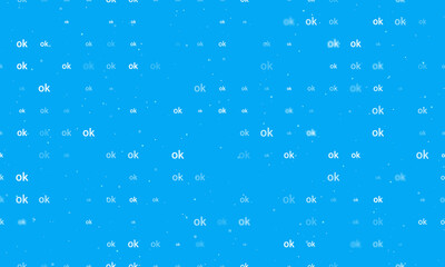 Seamless background pattern of evenly spaced white ok symbols of different sizes and opacity. Vector illustration on light blue background with stars