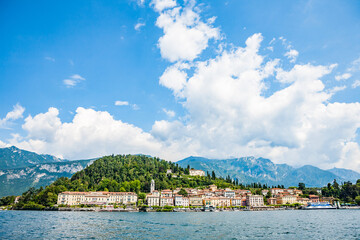 Fototapeta na wymiar View of Bellagio from the boat-Como lake-Italy