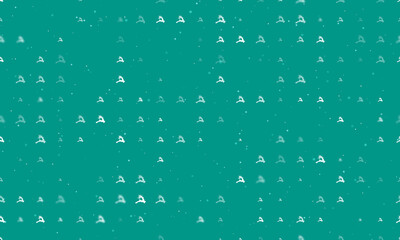 Seamless background pattern of evenly spaced white Christmas deers of different sizes and opacity. Vector illustration on teal background with stars