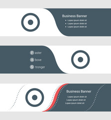 Set of blue grey banner, horizontal business banner templates. Banners with template for text and astrological sun symbol. Classic and modern style. Vector illustration on grey background
