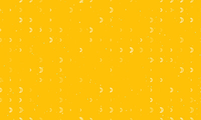 Seamless background pattern of evenly spaced white moon astrological symbols of different sizes and opacity. Vector illustration on amber background with stars