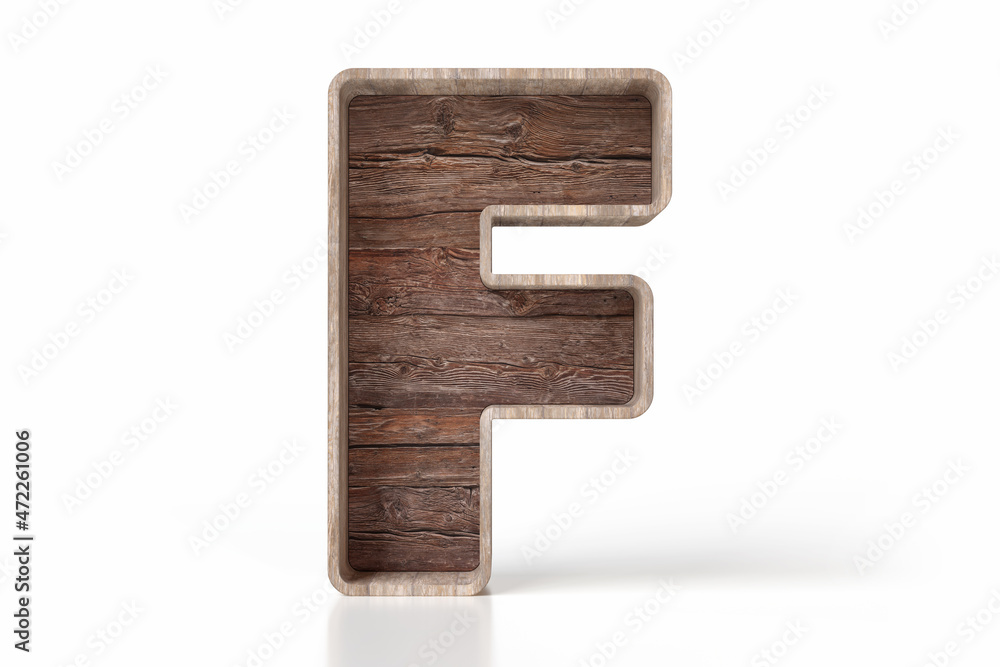 Poster wood retro style alphabet letter f in the shape of a bookcase. suitable for displaying decorative pr