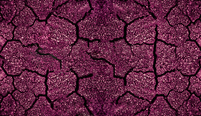 Violet dried and cracked ground earth background, Close up of dry fissure ground, fracture surface,...