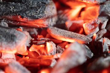 A macro shot of hot charcoal. Very hot, barbecue coals.