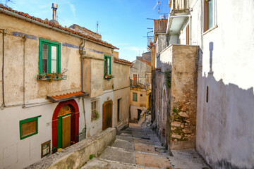 Fototapeta na wymiar A narrow street in Castelcivita, a small village of the province of Salerno, Italy.