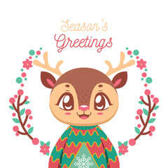 Greeting with a cute little reindeer in an ugly Christmas sweater