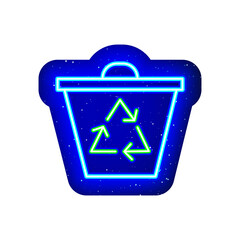 Neon recyclable trash icon. Midnight blue. Neon trash icon design. Trash icons with realistic neon lids. There is mask area on White Background.