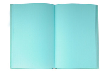 Opened book with blank sheets of green on a white background.