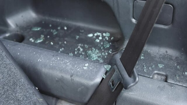 Broken Car Glass Side Window View From Inside Vehicle