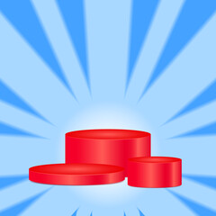 3 red circle podium with shine abstract background. blue, 3d, modern and elegant style. suitable for sale product, flyer, or background promotion
