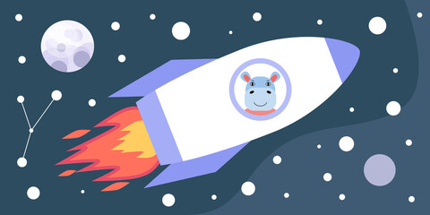 Animal astronaut flying in a rocket in space
