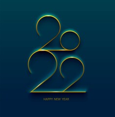 New year 2022. Gold numbers on blue background.