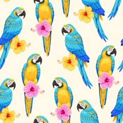Vector seamless pattern with macaw and flowers © olga_igorevna