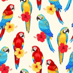 Vector seamless pattern with macaw and flowers © olga_igorevna