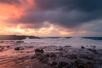 El Puertillo colorful seascape at sunset. Arucas. Gran Canaria. Canary Islands