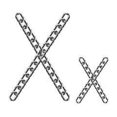 The uppercase and lowercase letter X is made of realistic metallic-colored chains. Isolated on a white background. Vector illustration.
