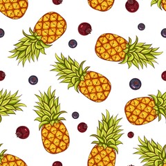 Seamless pattern of pineapple and berries