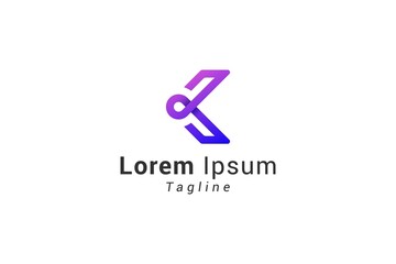 Letter k creative purple colour line art logo