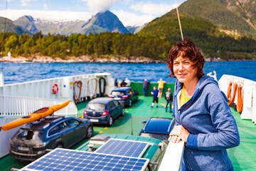 Tourist woman on ferryboat, Norway