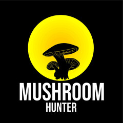 logo mushroom hunter and yellow circle  as background
