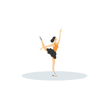 figure skater orange top black skirt clip art preview