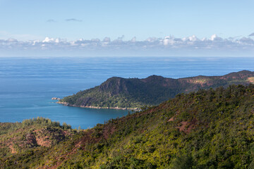 Panoramic photo from the Zimbabwe viewing point (Grand fond) at Praslin island of Seychelles....