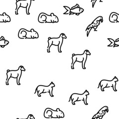 Pet Domestic, Farm And Sea Aqua Vector Seamless Pattern Thin Line Illustration