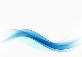 Blue wave on a white background, transparent stream of wavy lines. Design element.