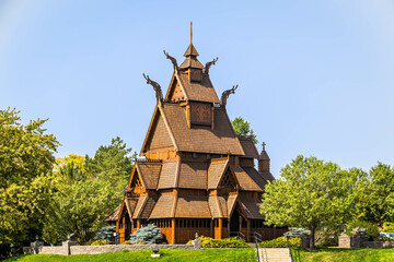 Stave church of Norwegian design found in Minot, North Dakota with architecture similar to...