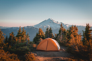 A tent on a remote spot in North Cascades near mt. Baker