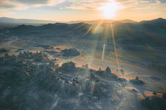 Overlanding at Trona Pinnacles at sunset