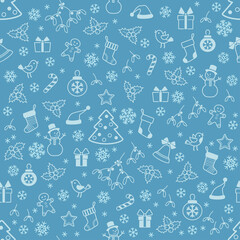 Seamless pattern with Christmas elements on blue background