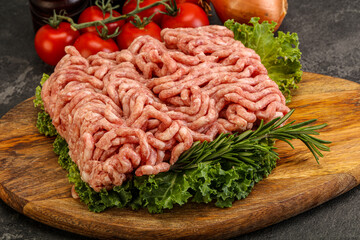 Raw pork minced meat over board