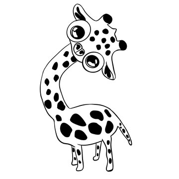 Vector drawn sketch of a cute little giraffe, doodle style with black lines