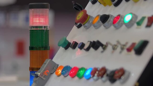 Panel of many colored diode lights and buttons.