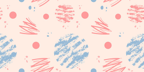 Abstract vector pattern with scribble shapes in doodle style in pastel trendy colors as a template for textile or web headers and banners or flyers. Seamless texture