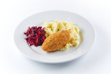 cutlet with mashed potato and salad