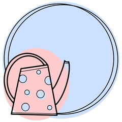 Round light blue frame with pink watering can, vector illustration , emblem icon