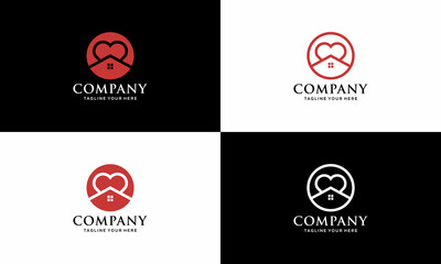 Simple house icon with deep heart shape. House line art form. Vector symbol logo template is easy to edit. on a black and white background.