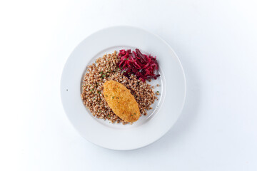 cutlet with buckwheat and beetroot salad